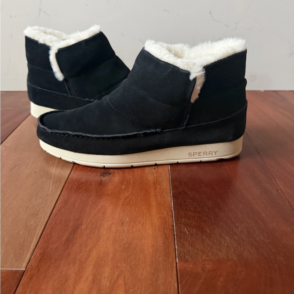 Sperry Leather‎ Fur Lined Loafers Moccasins Black